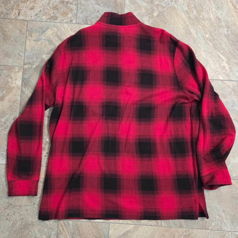 Polo Ralph Lauren Mens XL Red Black‎ Buffalo Plaid Quarter Zip Cotton Pullover